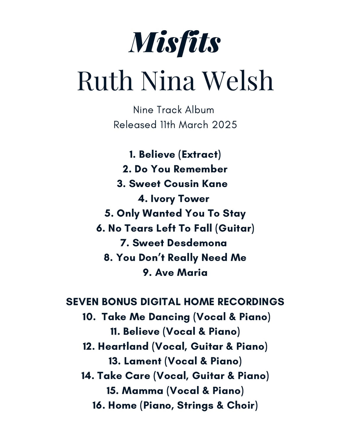 Misfits (Album) CD - Ruth Nina Welsh