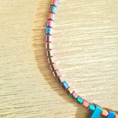 Handmade Hematite Bead Necklace Purple & Golds - Egyptian Style