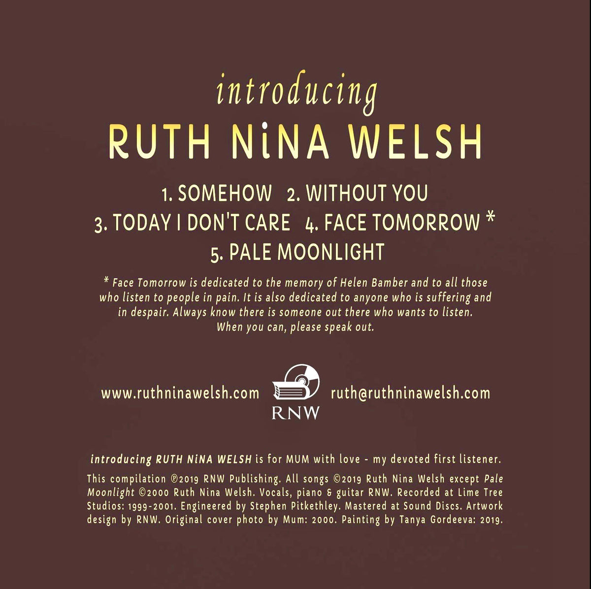SIX CD BUNDLE - RUTH NINA WELSH: Introducing RNW (EP),  Breathe (Album), Somehow (Album), Heartland (Album), Misfits (Album) & Covers Collection (Album)