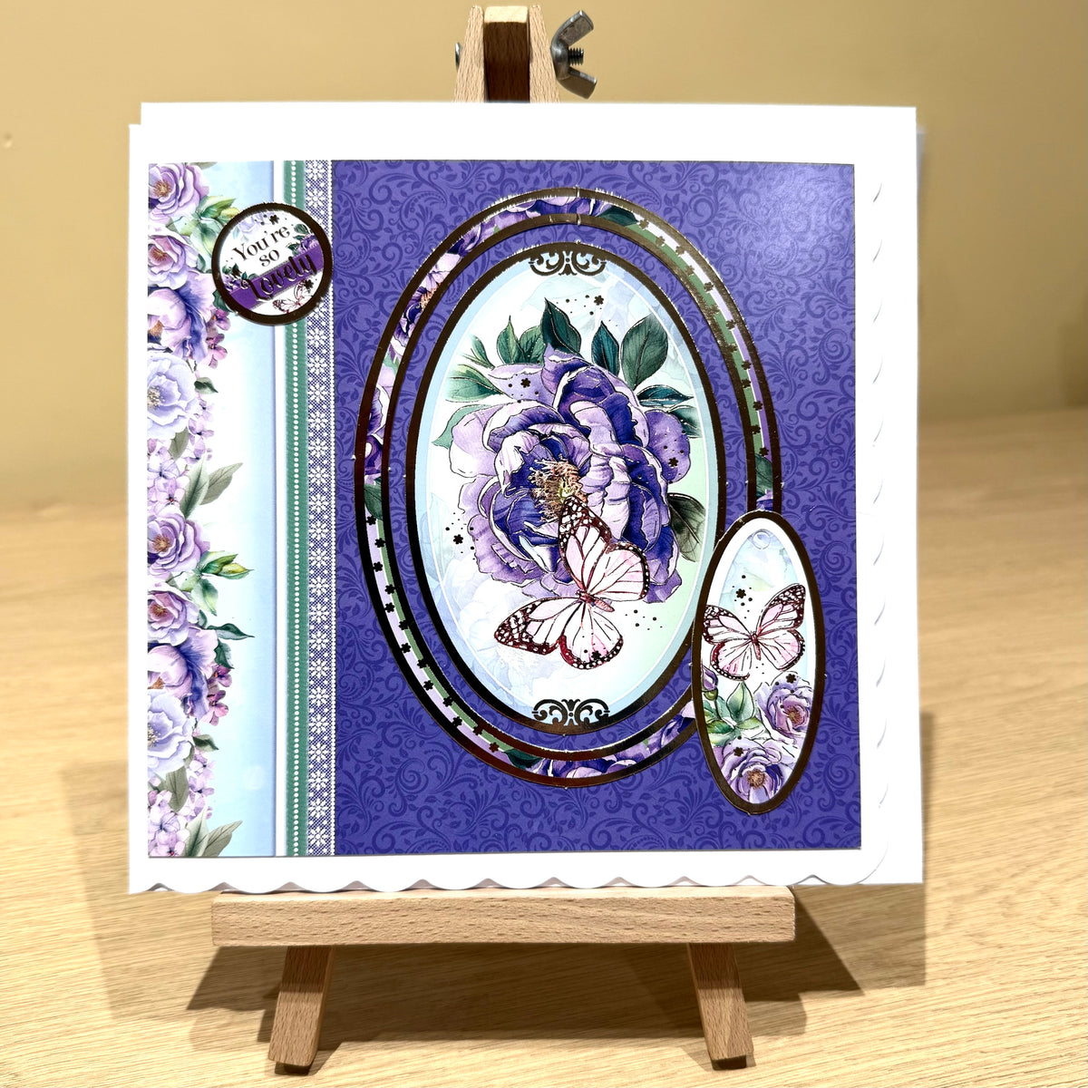 Three Handmade Cards: Butterflies & Flowers - Purples & Lilac