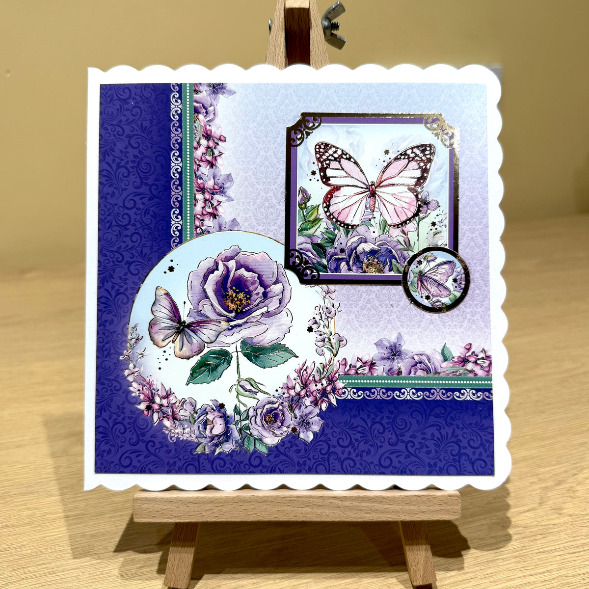 Three Handmade Cards: Butterflies & Flowers - Purples & Lilac