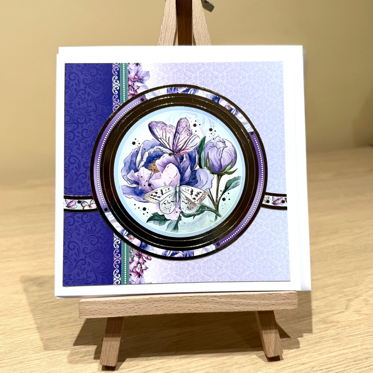 Three Handmade Cards: Butterflies & Flowers - Purples & Lilac