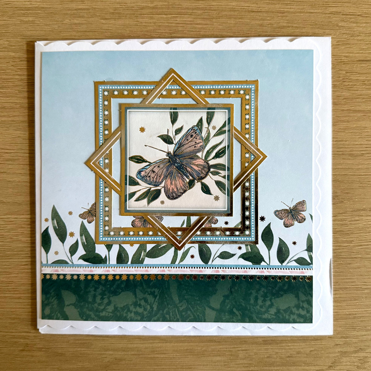 Three Handmade Cards: Butterflies - Greens & Pale Pink