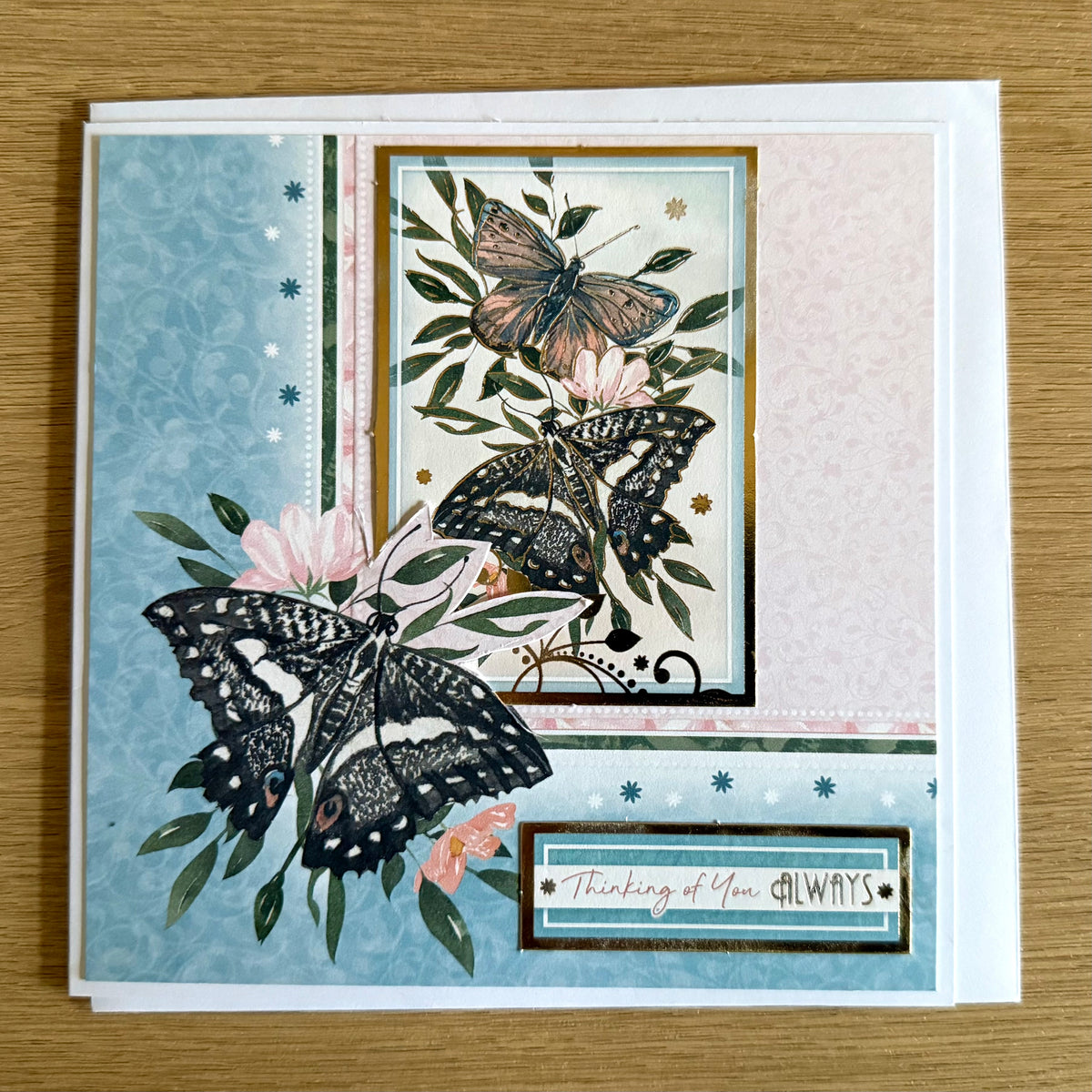 Three Handmade Cards: Butterflies - Greens & Pale Pink