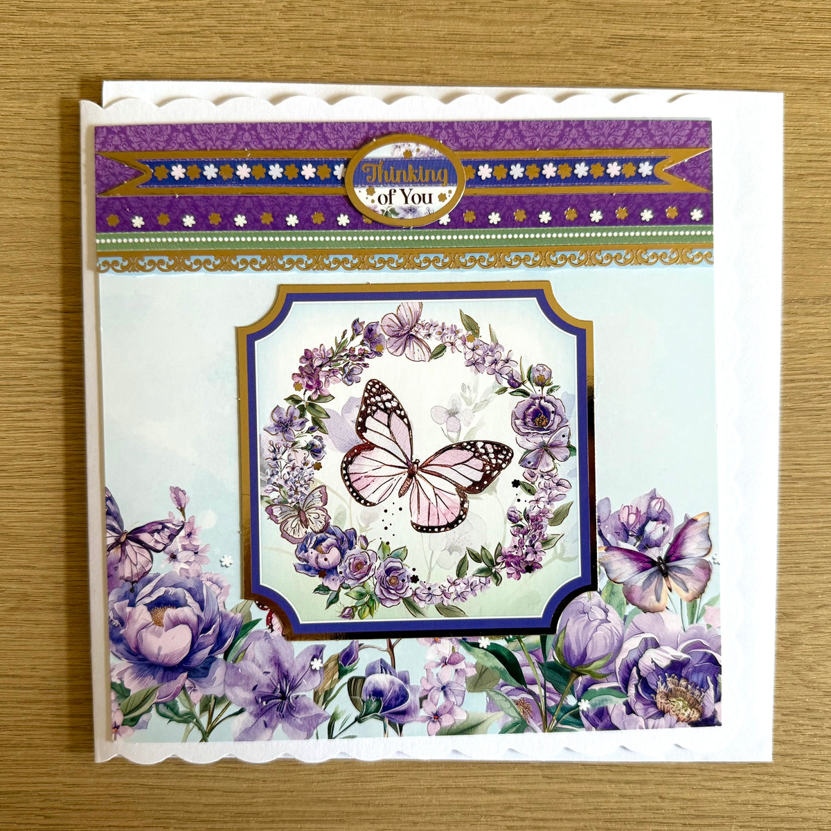 Four Handmade Cards: Flowers, Butterflies - Deep Purple & Lilac Hues