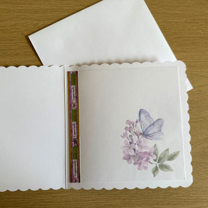 Four Handmade Cards: Flowers, Butterflies - Deep Purple & Lilac Hues