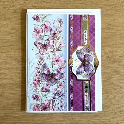 Four Handmade Cards: Flowers, Butterflies - Deep Purple & Lilac Hues