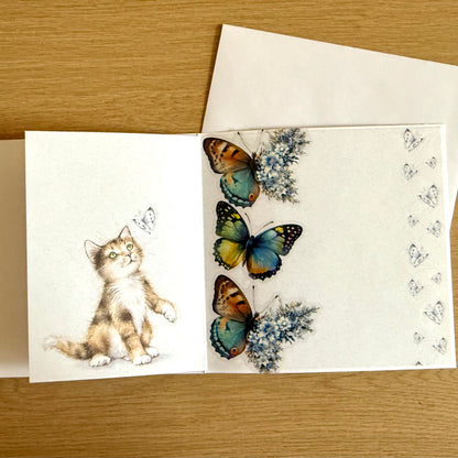 Three Handmade Square 7”x7” Cards: Cats - Tortoiseshell, Maine Coon & Birman