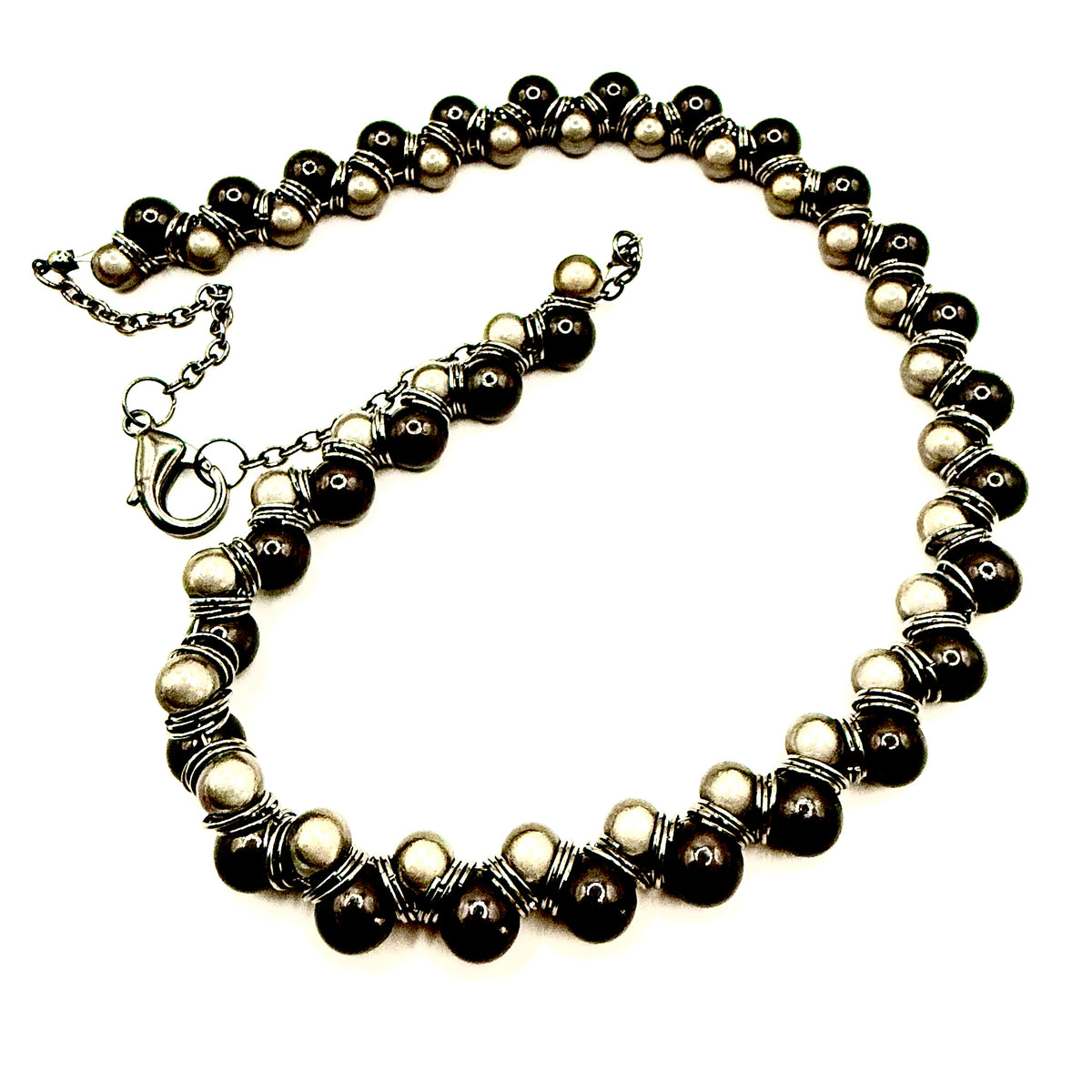 Handmade Bead Necklace - Black & Grey