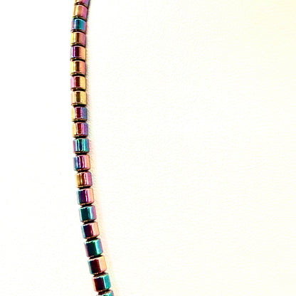 Handmade Hematite Bead Necklace Purple & Golds - Egyptian Style