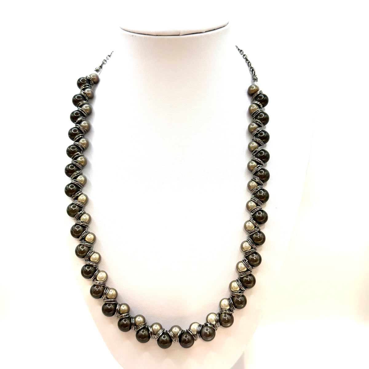 Handmade Bead Necklace - Black & Grey