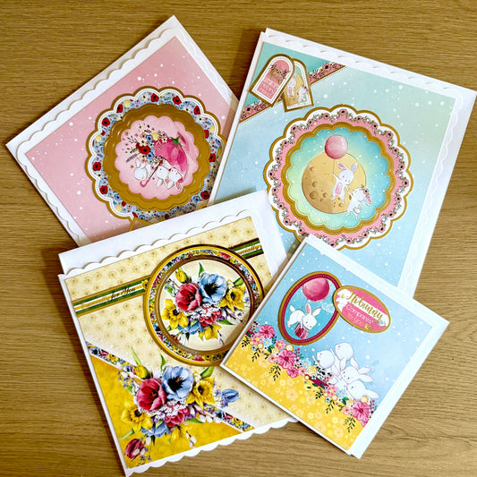 Four Square Handmade Cards: Bunnies & Flowers