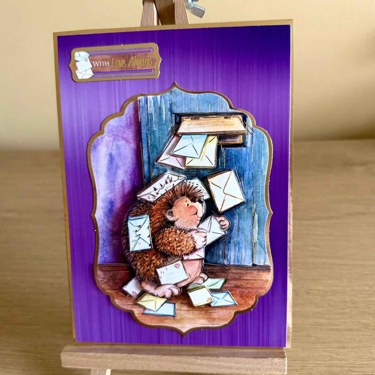 Handmade Decoupage Hedgehog Card: ‘With Love Always’
