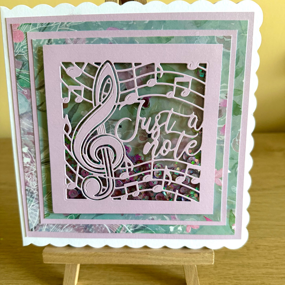 Handmade Shaker Music Themed Card: Just A Note