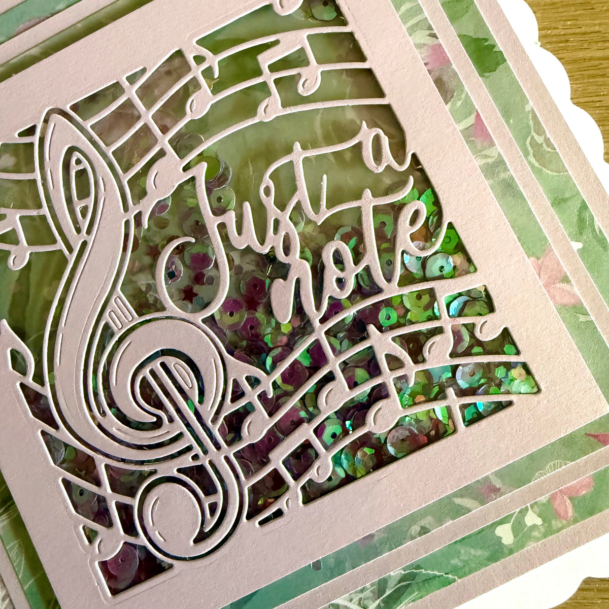 Handmade Shaker Music Themed Card: Just A Note
