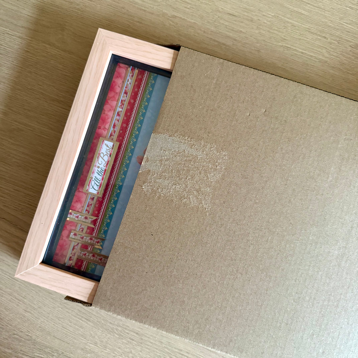 Square 3D Box Frame 8”x8” Decoupage Pink & Red Flower Picture - Joy, Happiness & All The Best